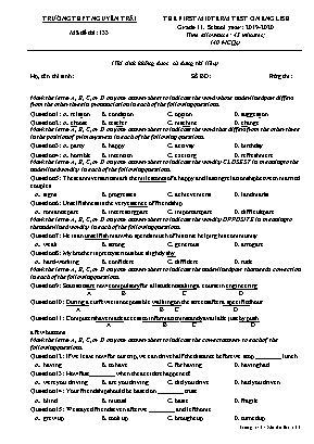 Đề kiểm tra học kỳ I môn Tiếng Anh Lớp 11 - Mã đề 133 - Năm học 2019-2020 - Trường THPT Nguyễn Trãi